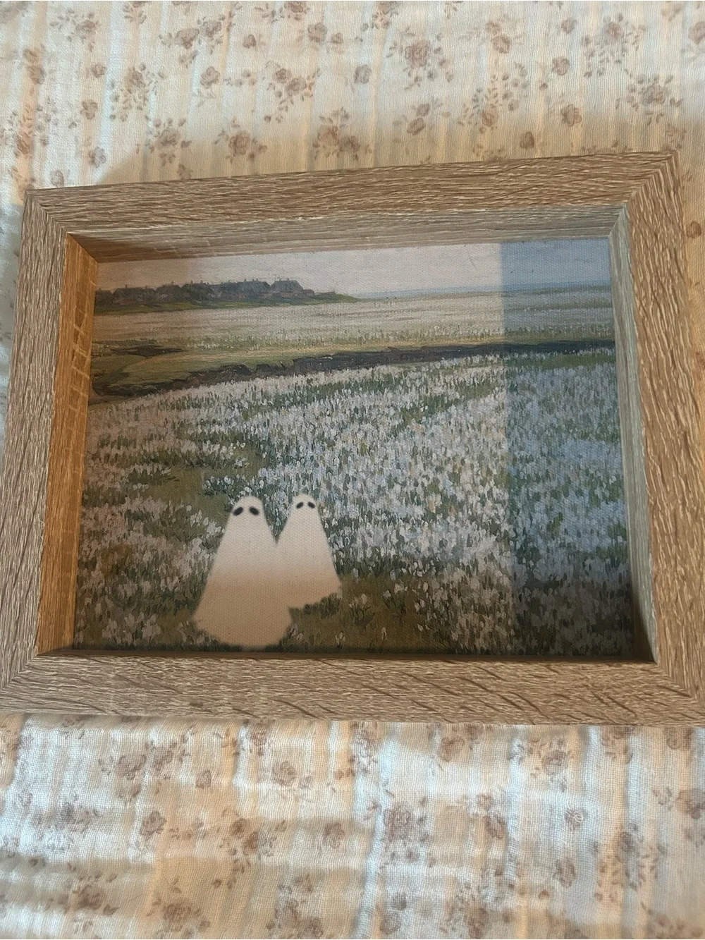 Wood Grain Picture Frame with Ghost Art Print - Beige